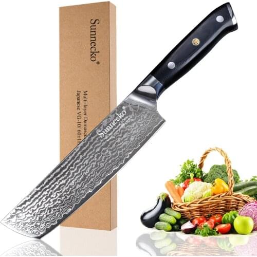 SUNNECKO 7" inch Cleaver Knife Japanese VG10 Damascus Steel Sharp Blade Kitchen Knives G10 Handle Meat Vegetable Cooking Tool