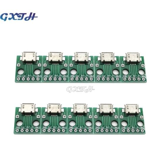10pcs MICRO USB To DIP Adapter 5pin Female Connector B Type PCB Converter Breadboard Switch Board SMT Mother Seat USB-01