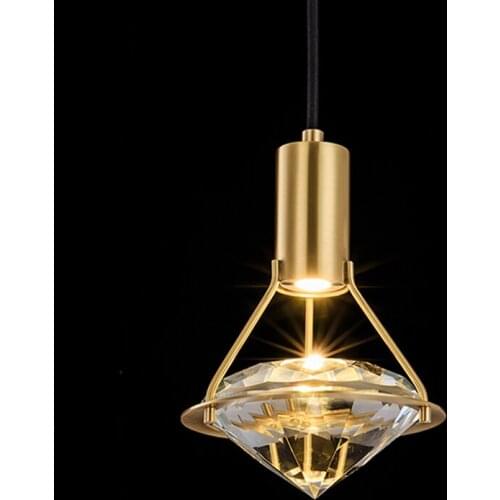 Brass diamond crystal pendant light New design postmodern dining room kitchen suspension luminaire bedroom bedside hanging lamp