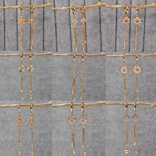 New Long Drop Earrings for Womens Earrings Gold Color Flower Earring White Zircon with Luxury Jewelry for Wedding Party Gift