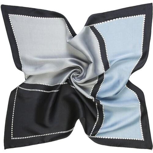 60cm*60cm 2021 New Luxury Brand Geometric Blue Patchwork Plaid Women Twill Silk Scarf Small Square Scarves Hijab Headband