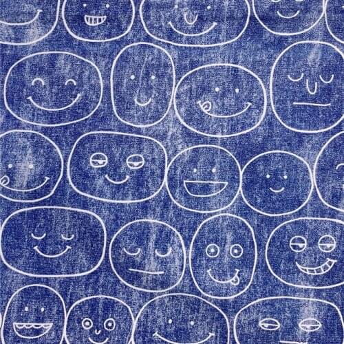 Blue cute smiley Cotton Printed Cloth Sewing Quilting Fabrics for Patchwork Needlework DIY Handmade Materia Children clothes