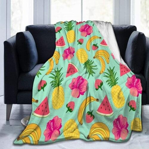 Ultra Soft Light Weight Throw Blanket Tropical Fruit Floral Comfy Fluffy Quilt for Bed Couch Sofa Living Room Picnic Suitable