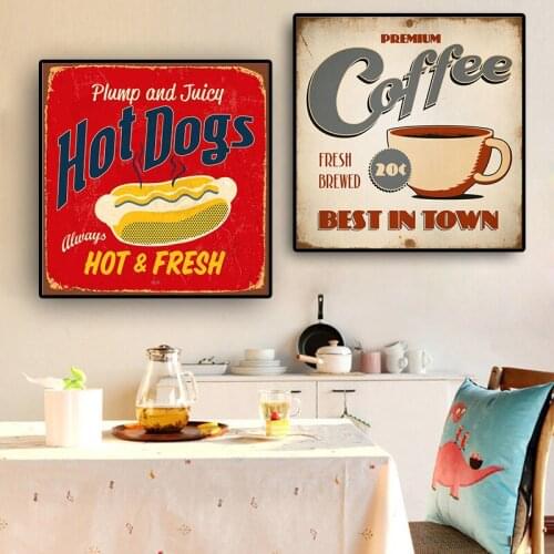 Vintage Abstract Coffee and Hot Dogs Restaurant Posters and Prints Scandinaviann Retro Wall Art Picture for Kitchen Room Decor