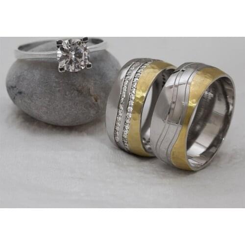 Waterway Motif Gold Color Pass Double Silver Wedding Ring (Engagement Gift)