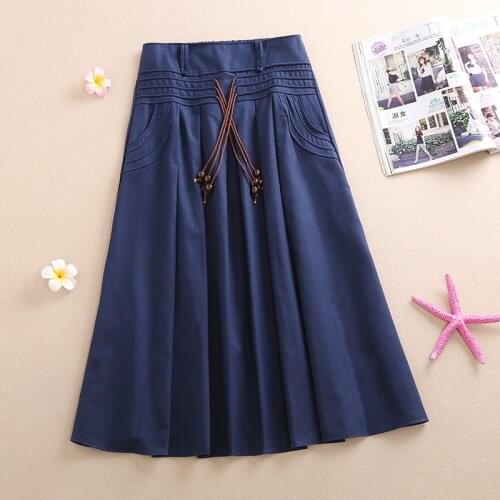 Bohemian Skirts Womens 2021 Spring Summer Pure Color Elastic Waist Falda With Side Pockets Female A Line Long Cotton Linen Skirt