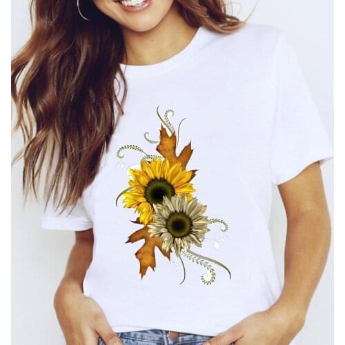 Women Graphic Sunflower Style Elegant Floral Casual Spring 90s Summer Lady Clothes Tops Tees Print Female Tshirt T-Shirt