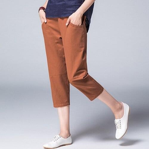 Women Cotton And Linen Trousers Plus Size Casual High Waist Harem Pants Cropped Pants Pockets Simple Style New Fashion