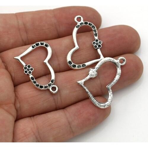 15PCS Antique Silver Plated Heart Charms Pendants for Jewelry Making DIY Handmade Accessories