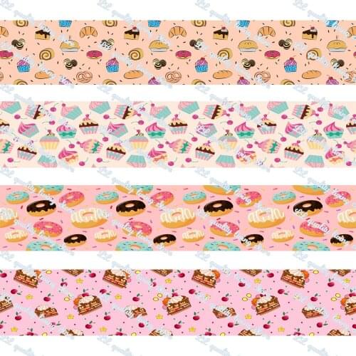 16-75mmCakes & Donuts Background Printed Grosgrain Ribbon/16mm Printed Elastic Foe Ribbons DIY Hair Bows Sewing Webbing 50 Yards
