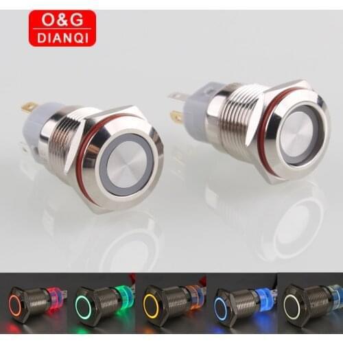 2pcs/lot 16mm Waterproof Metal Push Button Switch with Led Light Self locking Momentary Push Button Switch with Free Socket
