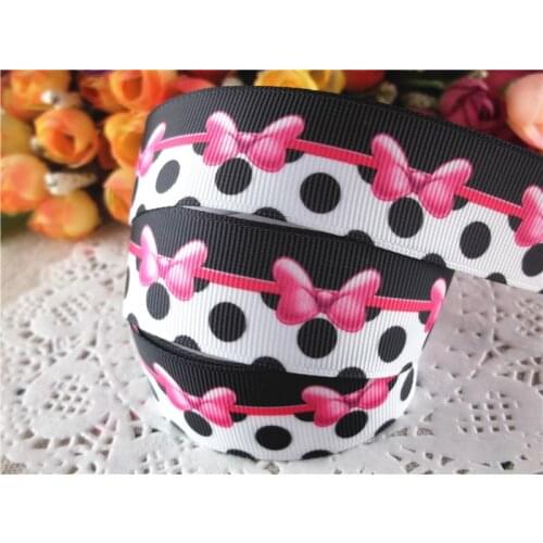 2014 new arrival 1'' (25mm) dot and bow printed grosgrain ribbons cartoon ribbon hair accessories 50 yards WQ14072610