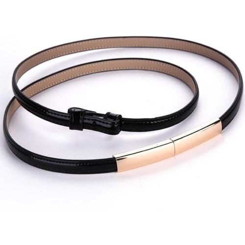 2019 New Women Dress Strap Fashion Skinny Genuine Leather Belts Adjustable Narrow Waist Belt Gold Buckle Waistband