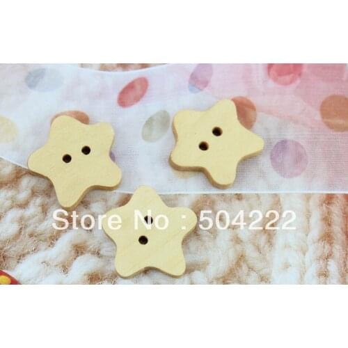 400pcs big kitsch kawaii 2-Holes natural star wood buttons 21mm. Scrapbooking . Beading . Sewing natural unvarnished