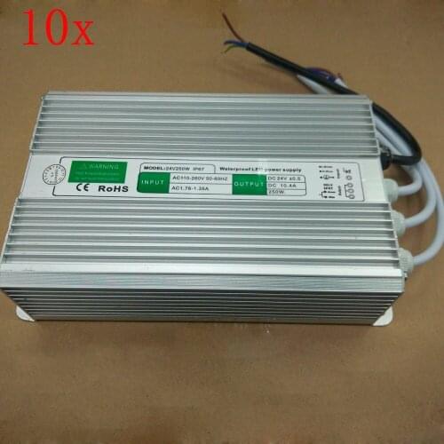 FREE DHL 10 pcs/lot 250W DC12V/DC24V LED Power Supply for LED light,Input 110V~260V P67 waterproof power transformer