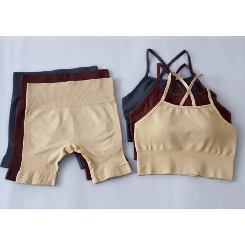 Seamless Yoga Shorts Suit High Waist Tight Shorts Running Breathable Fitness Sportswear 2 Pcs Yoga Suit Women Workout Clothes