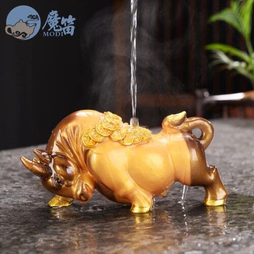 Boutique Color Changing Tea Pet Decoration Buffalo Golden Toad Chinese Tea