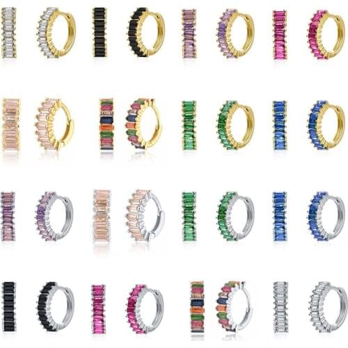 CANNER S925 Sterling Silver Circle Earrings Colorful Crystal Earring Enamel Love Heart Hoop Earrings Women pendientes plata 925