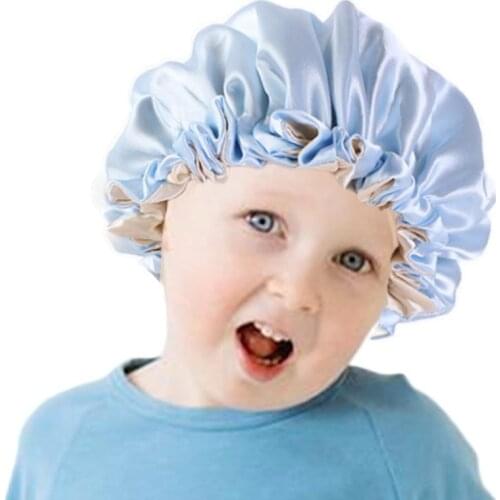 Kids Soft Reversible Satin Bonnet Double Layer Adjustable Size Sleep Night Cap Bonnet Baby Hat For 2-7 Years Children