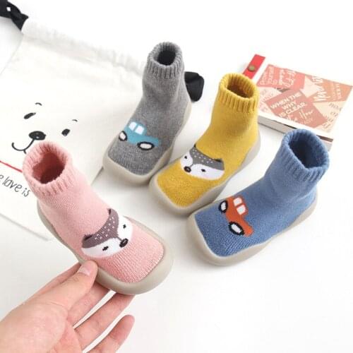 Toddler Baby Socks with Rubber Soles Cartoon Non-slip Fox Car Thickening Shoes Kids Floor Socks Baby Slippers Cute Shoes
