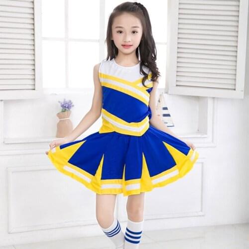 Kids Girls Cheerleader Costume Rave Outfit Sleeveless Crop Top with Skirt and Socks Jazz dance costume teens girls dancewear
