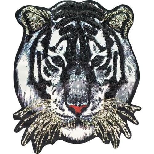 Hot Big Tiger Embroidery Lace Clothing Stickers Applique Paillette Fabric Sweater Clothes Patch Sequined T-shirt Diy