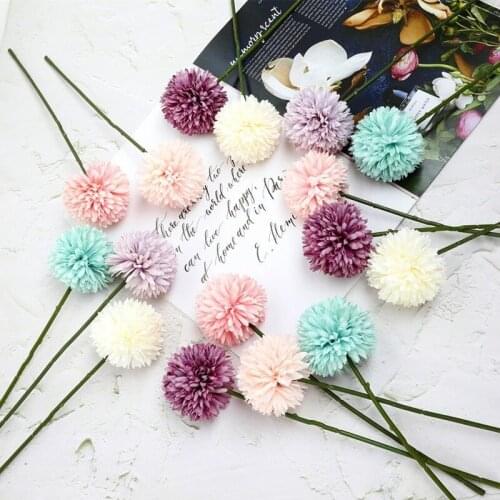 1PC Simulation Flower Dandelion Small Ball Chrysanthemum Artificial Flower Living Room Decoration Potted Silk Fake Flowers