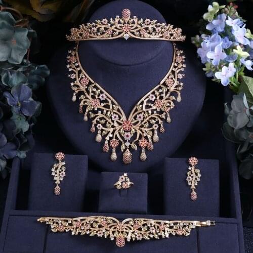 Jankelly Hotsale African 4pcs Bridal Jewelry Sets New Fashion Dubai Jewelry Set For Women Wedding Party Accessories Design