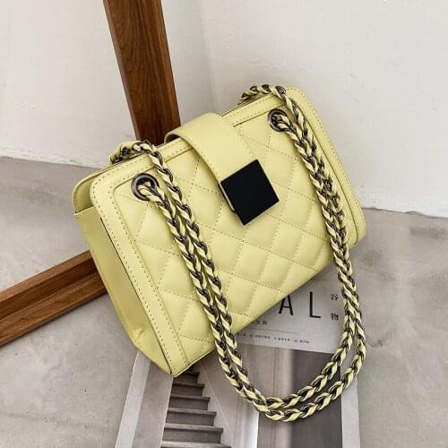Quality Small PU Leather Crossbody Bags For Beautiful Women 2021 Designer Handbags Chain Shoulder Simple Purses Branded Yellow
