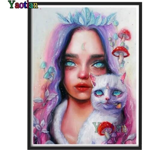 Cartoon girl and cat diy Diamond Painting Mosaic 5D Full Square Round animal diamond Embroidery gift home decor drop shipping