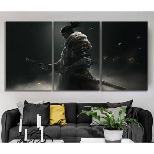 3 Panels Swordman Ninja Picture Oil Painting on Canvas SEKIRO Shadows Die Twice Video Games Art Wall Decor Paintings