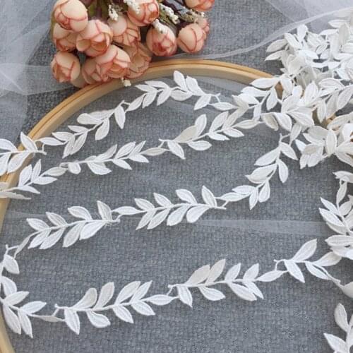 1Yard 91cm High Quality Lace Fabric 2cm White Leaf Lace Embroidery Ribbon Trimmings Sewing Wedding Collar encajes dentelle F32