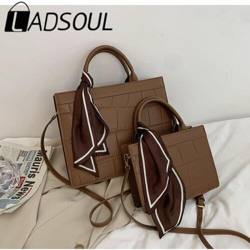 LADSOUL 2021 Women Autumn Winter New Trendy Stone Textured Large-Capacity High-quality Bag Messenger Shoulder Handbag Tote Bag