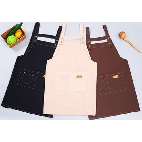 Fashionable Korean Canvas Apron Free Customizable Logo Anti-greasy Adjustable Shoulder Strap Kitchen Household Cleaning