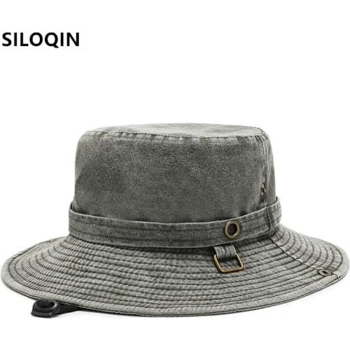 SILOQIN Foldable Climbing Travel Hat Summer Mens Panama Bucket Hat Windproof Rope Washable Large-edge Beach Hats Men Flat Cap