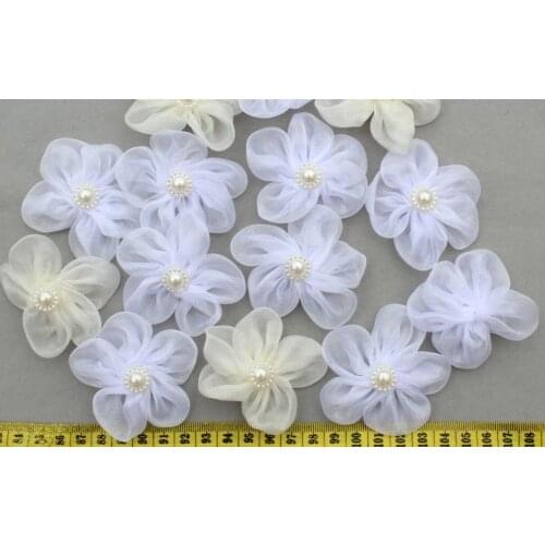 Set of 150pcs Organza Fabric Rosette Rose Flowers in white and ivory 55mm-60mm