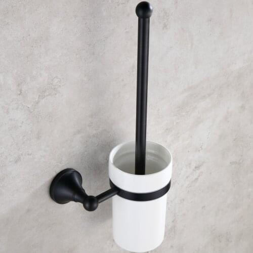 Antique Bronze Brushed Toilet Brush Holder with Ceramic Cups Black Toilet Brush Set Wall Mounted Bathroom Accessories BA