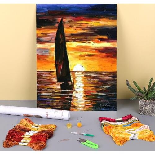Night Sail Printed 11CT Cross-Stitch Full Kit DIY Embroidery DMC Threads Knitting Painting Needlework Hobby Counted