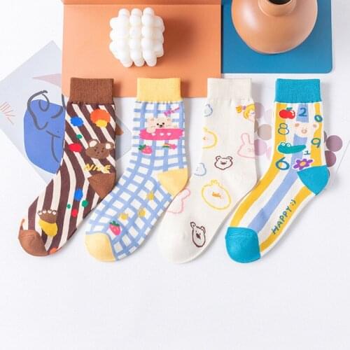 5 Pairs of Funny Socks Korean Sweet Preppy Woman Socks Cotton Kawaii Harajuku Spring and Autumn Socks Women