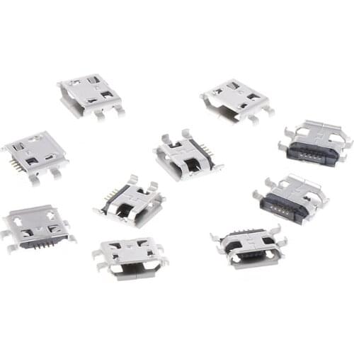 OOTDTY 10 Pcs Micro USB Type B 5 Pin Female SMD 4 Pin Legs DIP Socket Connector