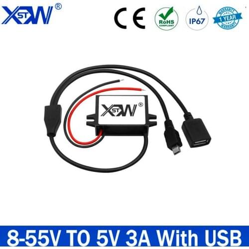 DC DC 8V 12V 24V 36V 48V 55V to 5V Step Down Power Converter 3A 15W Micro USB Buck Converter Charger for Car Aduio LED Charging