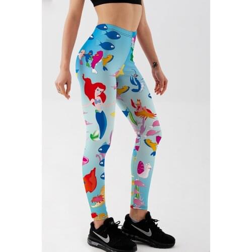 Qickitout 2018 Drop Shipping Women Leggings Underwater Animal World Cartoon Fishes Mermaid Printed Lovely Long Pants