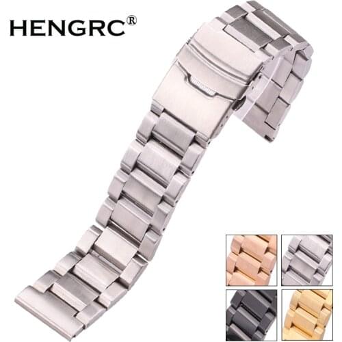 HENGRC 18 20 22 24mm Watchbands Bracelet Women Men Silver Rose Gold Black Stainlesss Steel Brushed Replace Watch Band Strap