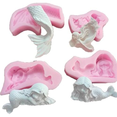 Mermaid Girl Silicone Fondant Cake Molds Fish Tail Plaster Aromatherapy DIY Decorating Tools Handmade Candle Mould Candy Crafts