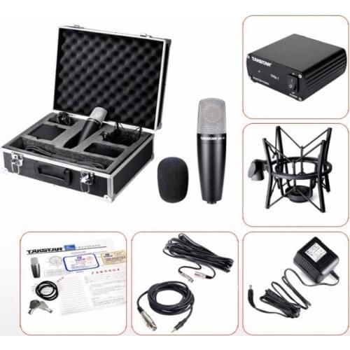 Takstar SM-5B-L narration-style professional recording condenser microphone with audio cable 48V power and aluminum suitcase