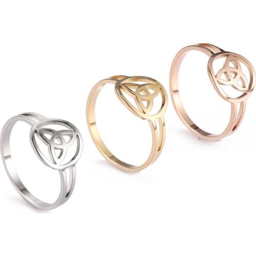 Skyrim Irish Celtics Knot Rings Stainless Steel Rose Gold Color Viking Talisman Amulet Wedding Triquetra Ring Gift for Women