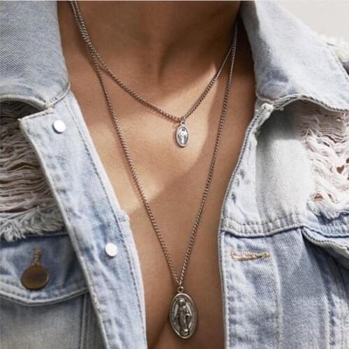 Tocona Multilayer Antique Silver Color Womens Carved Pendant Necklace Vintage Long Chains Necklace Statement Jewelry 4413
