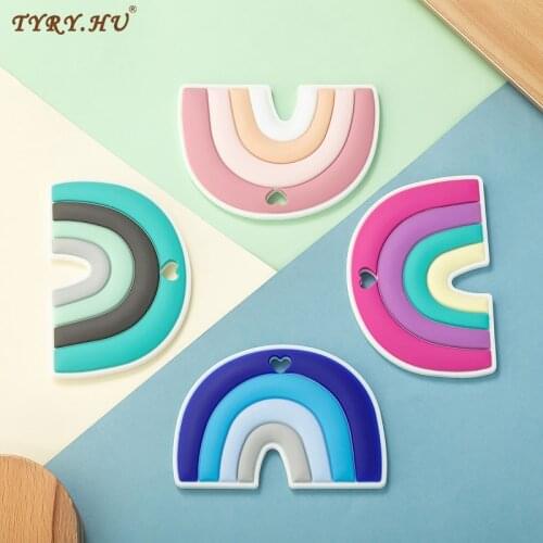 TYRY.HU 2/5pc Silicone Mini Rainbow Beads Baby Silicone Toy Teethers Silicone Teether Pacifier Clip For Pacifier Chains BPA Free