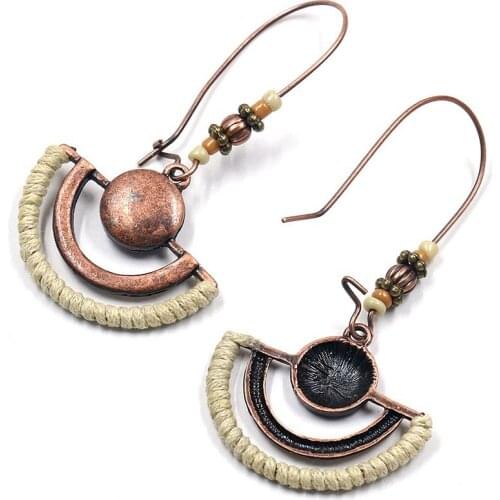 Vintage Semicircle Bronze Dangle Earrings Retro Tribal Bijoux Boho White Winding Accessories For Women Ethnic Earrings