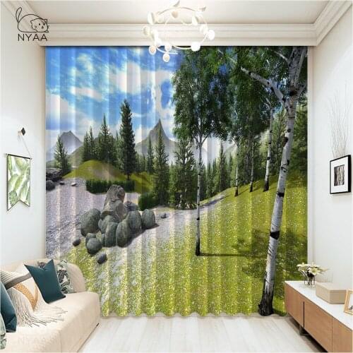Birch Tree Forest Branch Leaves Curtains Blackout Home Living Room Light Green Curtain Pastoral Wooden Curtains Micro Shading